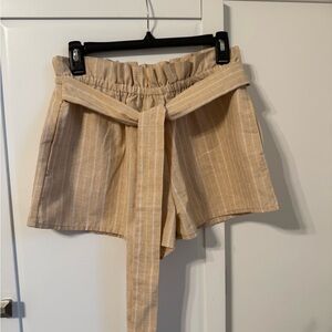 Love Tree Women’s Tan and White Striped Shorts with Belt